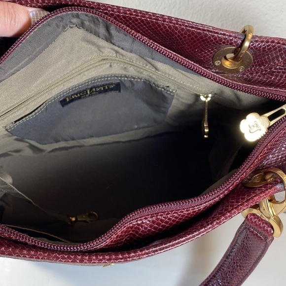 Eric JAVITS Quilted Leather Tote Shoulder Bag Purse Burgandy - Picture 5 of 16